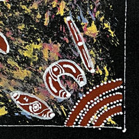 Aboriginal artwork showing a woman using her tools to dig for water and yams.